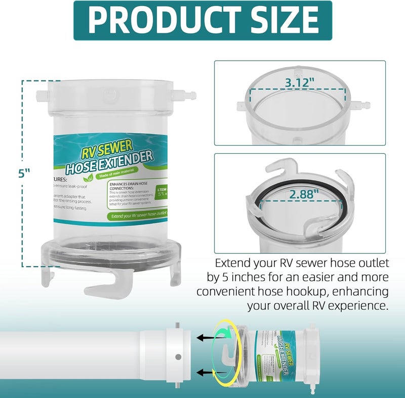Aussio 5" Extension T1021 Clearview Hose Adapter, RV Clear Sewer Hose Extender, Camper Sewer Hoses Fitting, Camper Sewers Hoses Extensions, Clear Design and Durable Resin Material - Image 2